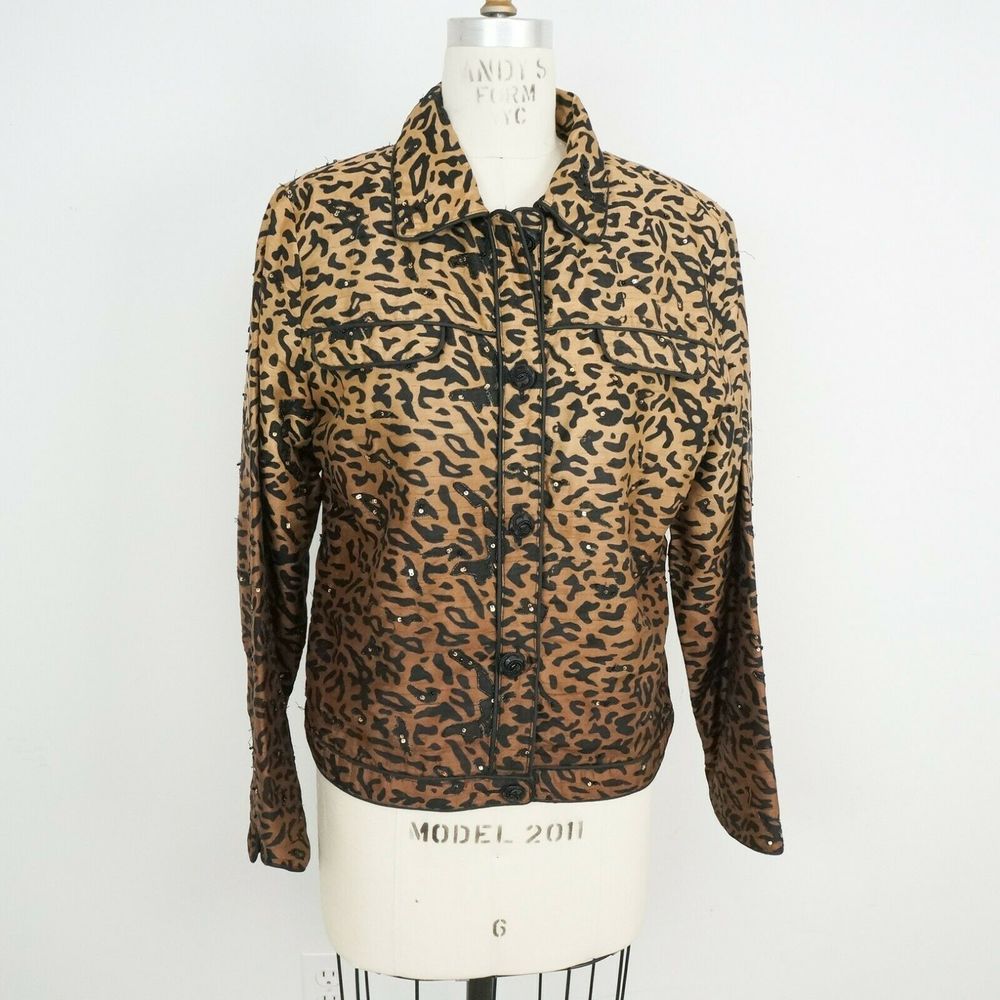 Vintage 80s/90s L Silk Leopard Print Jacket